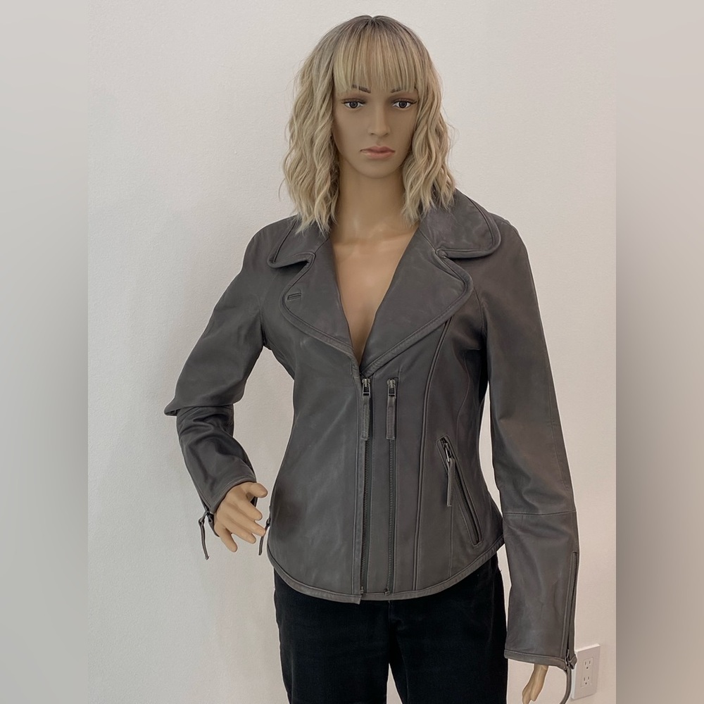 Tahari Gray Leather Jacket
